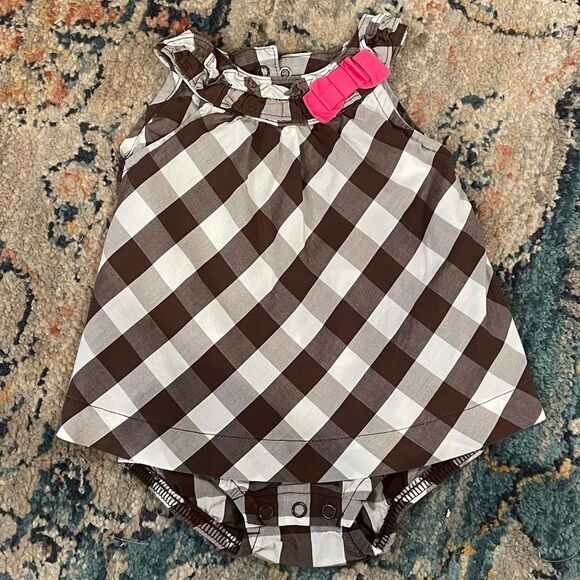 CARTER’S Size 3M Brown Gingham Check One Piece Romper - Picture 1 of 3